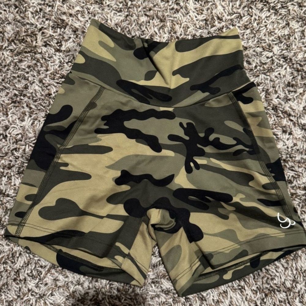 Bombshell Sportswear Olive Camo High-Waisted Shorts